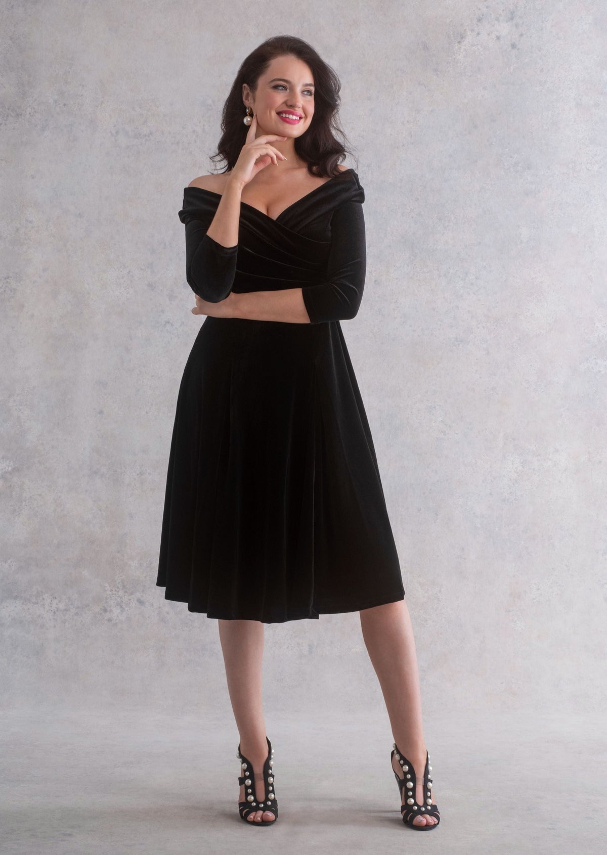 Black velvet 3/4 sleeve dress