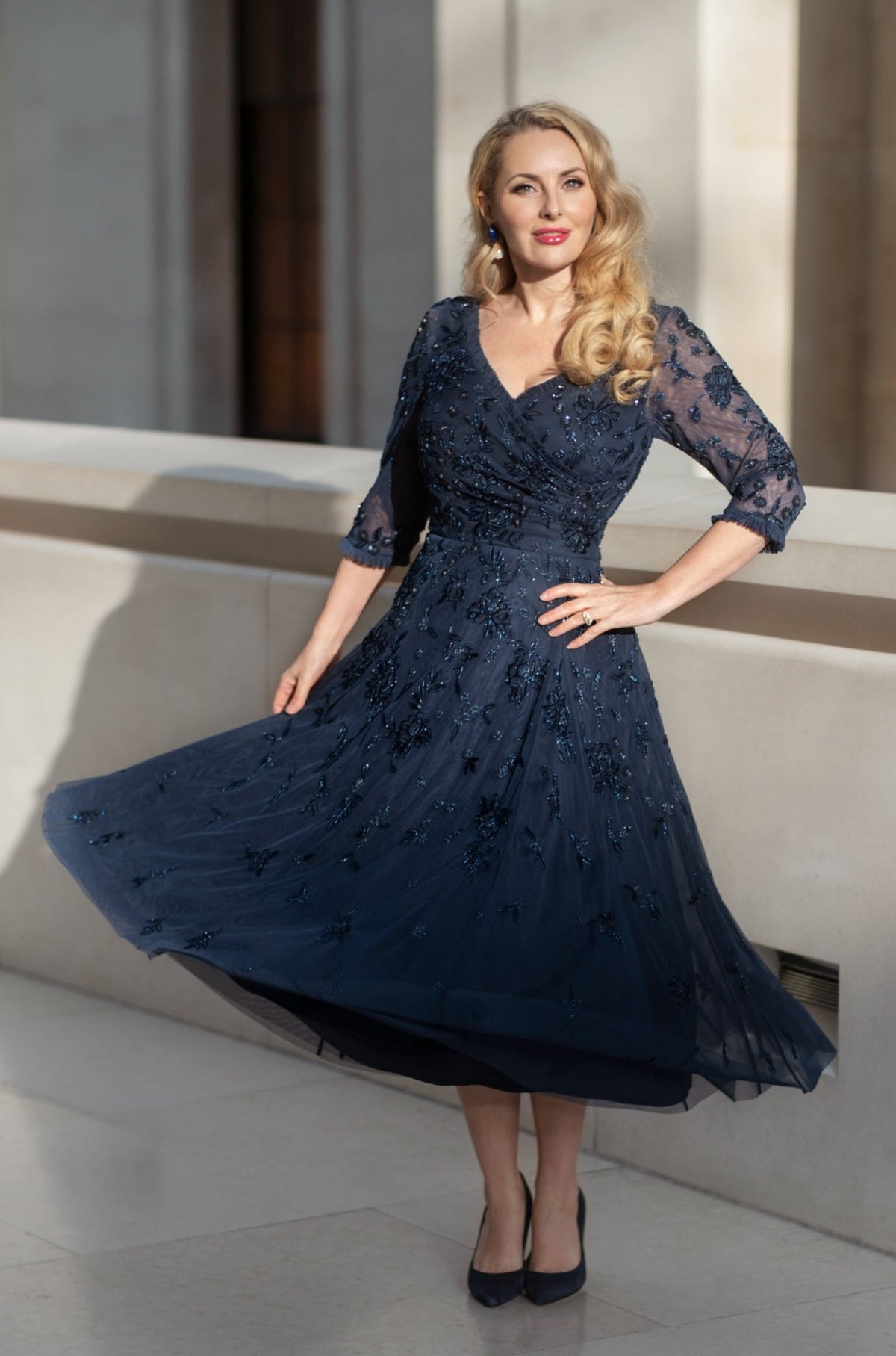 Gala Embellished Tulle Dress in Navy