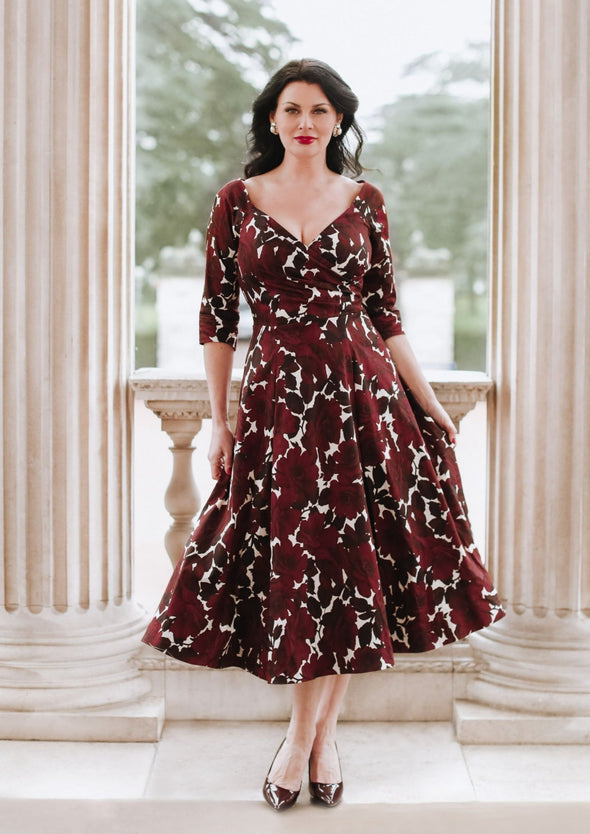 Edge of the Shoulder dress in Wine Roses