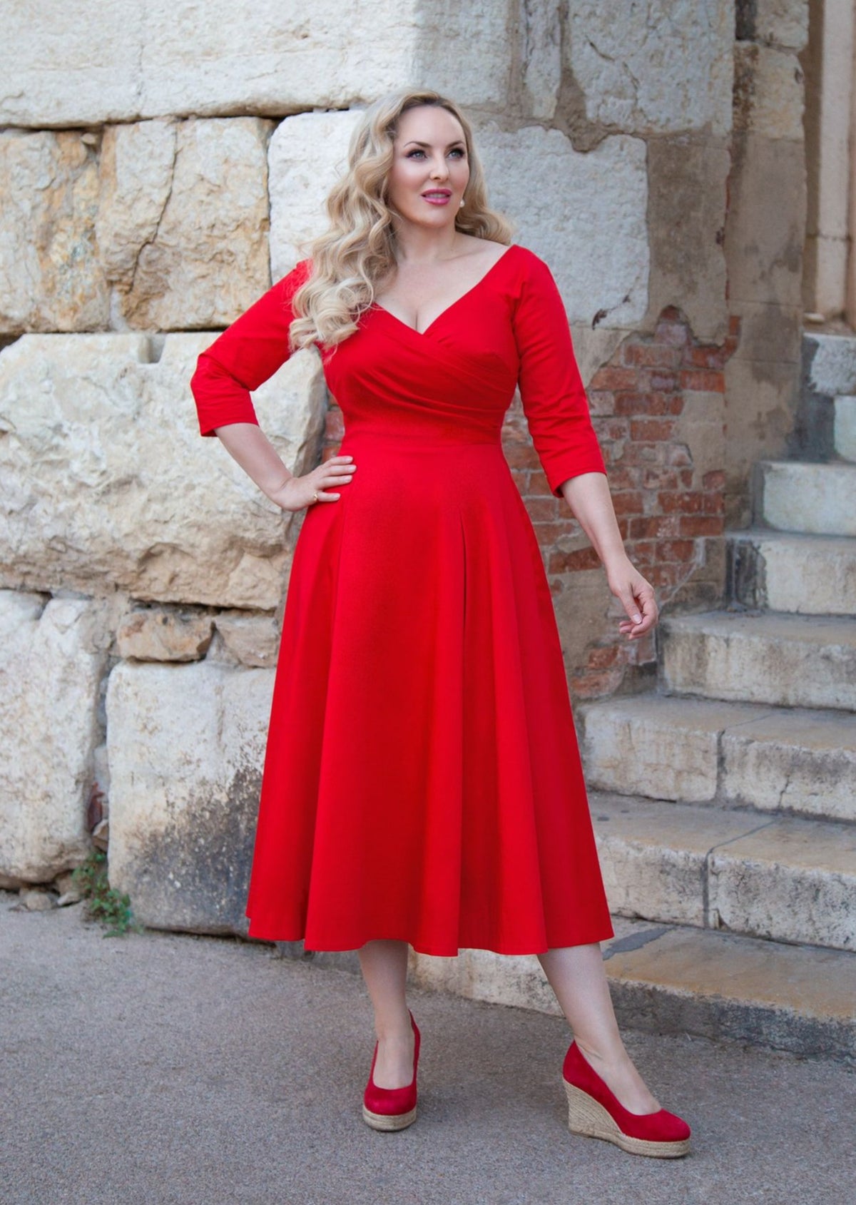 Red 'Edge Of The Shoulder' Midi Dress