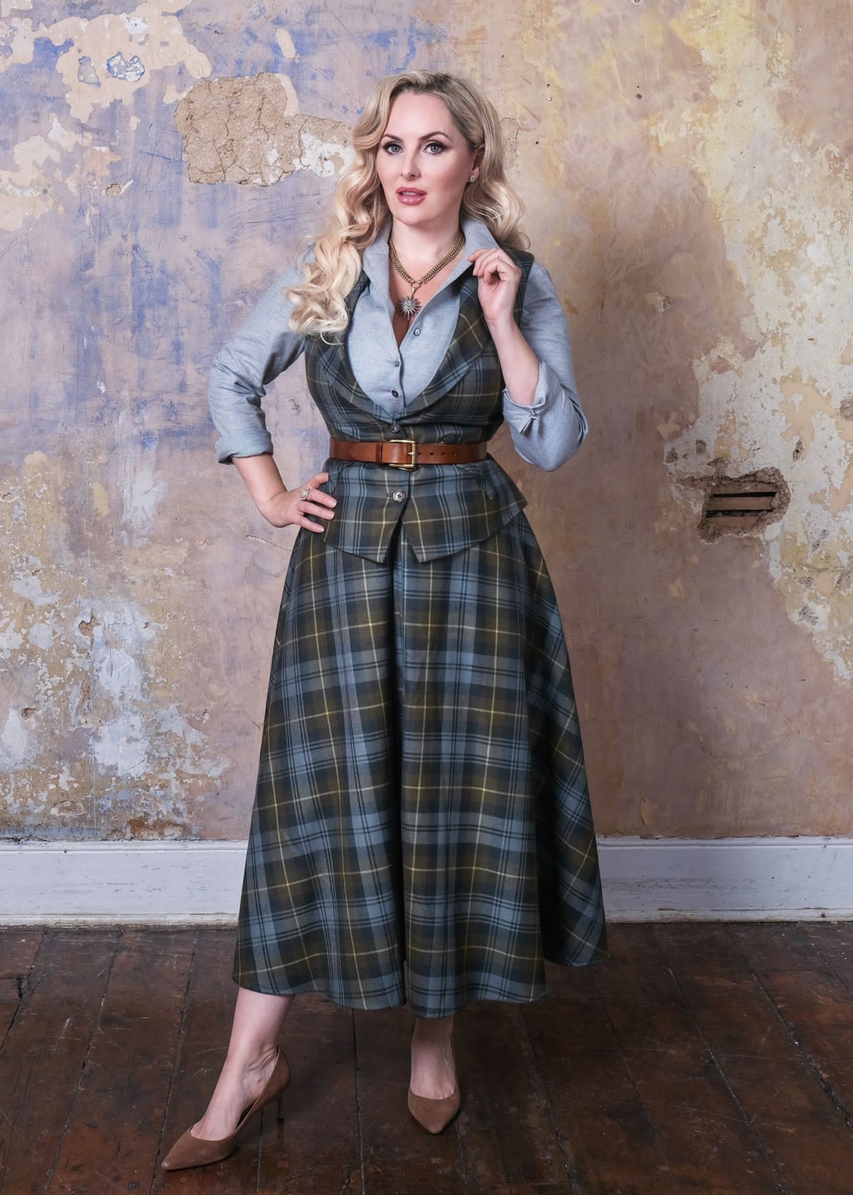 Maxi Skirt in Locharron of Scotland Gordon Clan Weathered Tartan