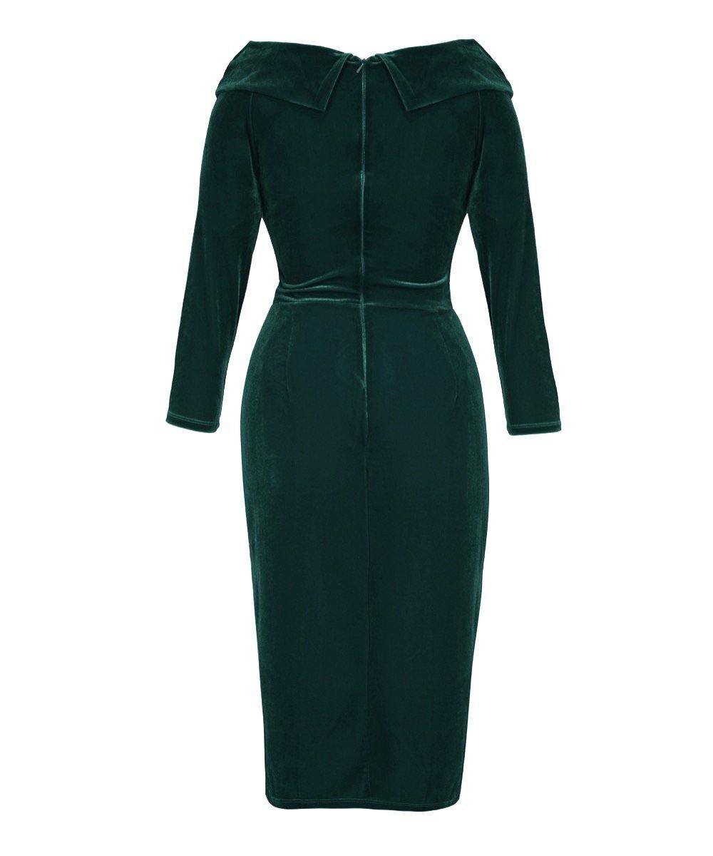 Dark Green Velvet 'Edge of the Shoulder' Bombshell Dress