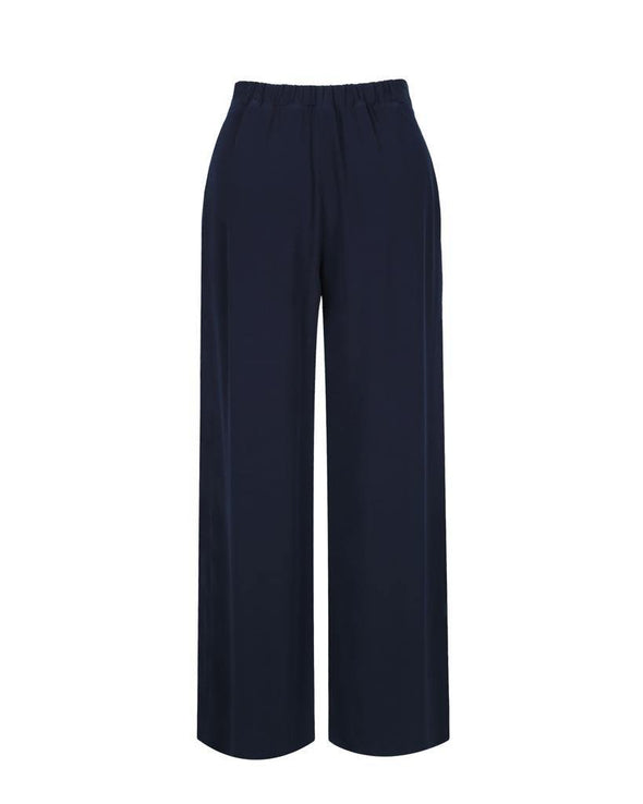 Riviera Palazzo Pant Trousers in Navy Crepe - Bombshell London